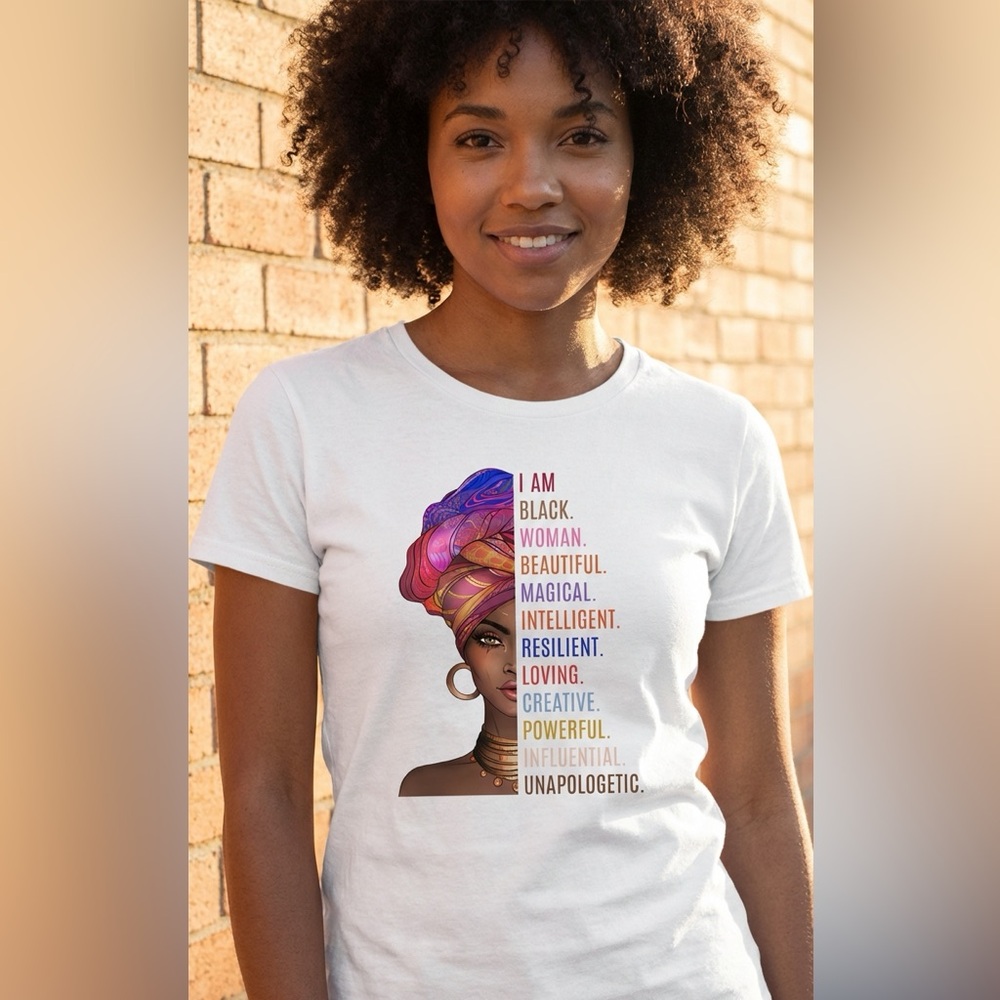 White “I Am Black Woman” Affirmation Graphic Tee | Passion of Essence | Unisex